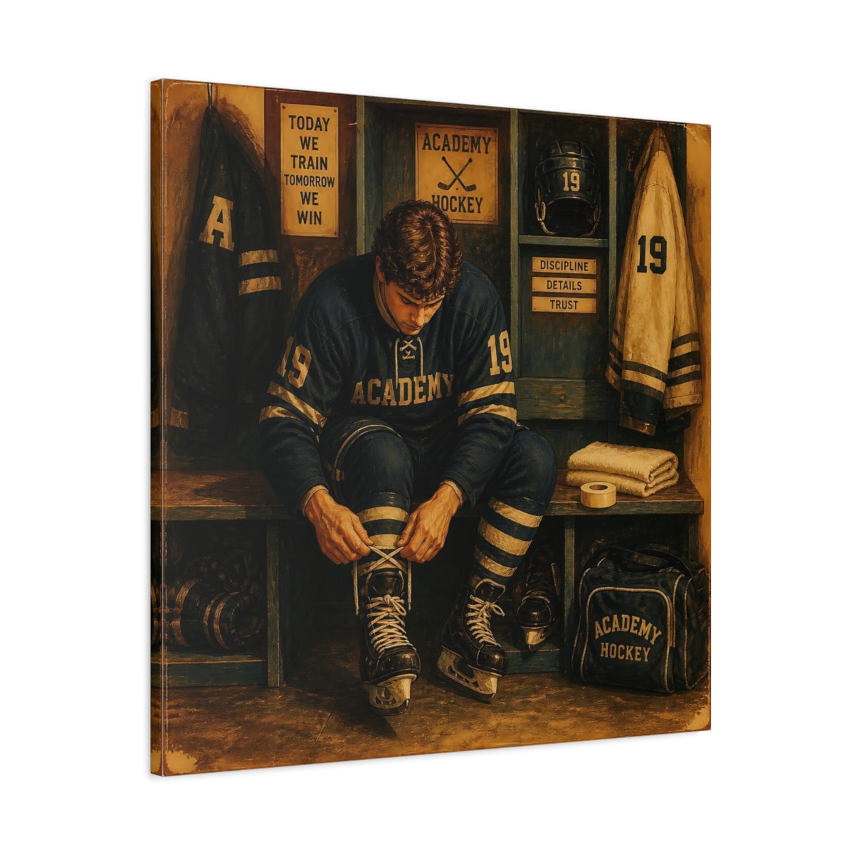 Side Mockup 3. Locker Room Focus shown as canvas print