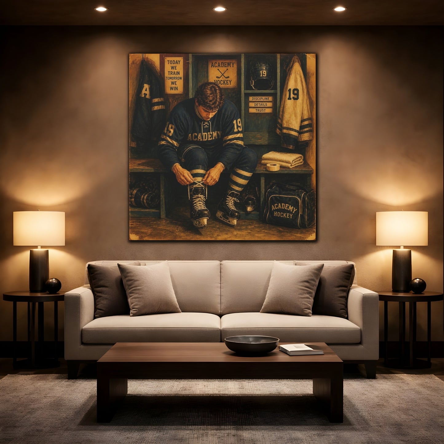 Mockup 2. Locker Room Focus shown as canvas print