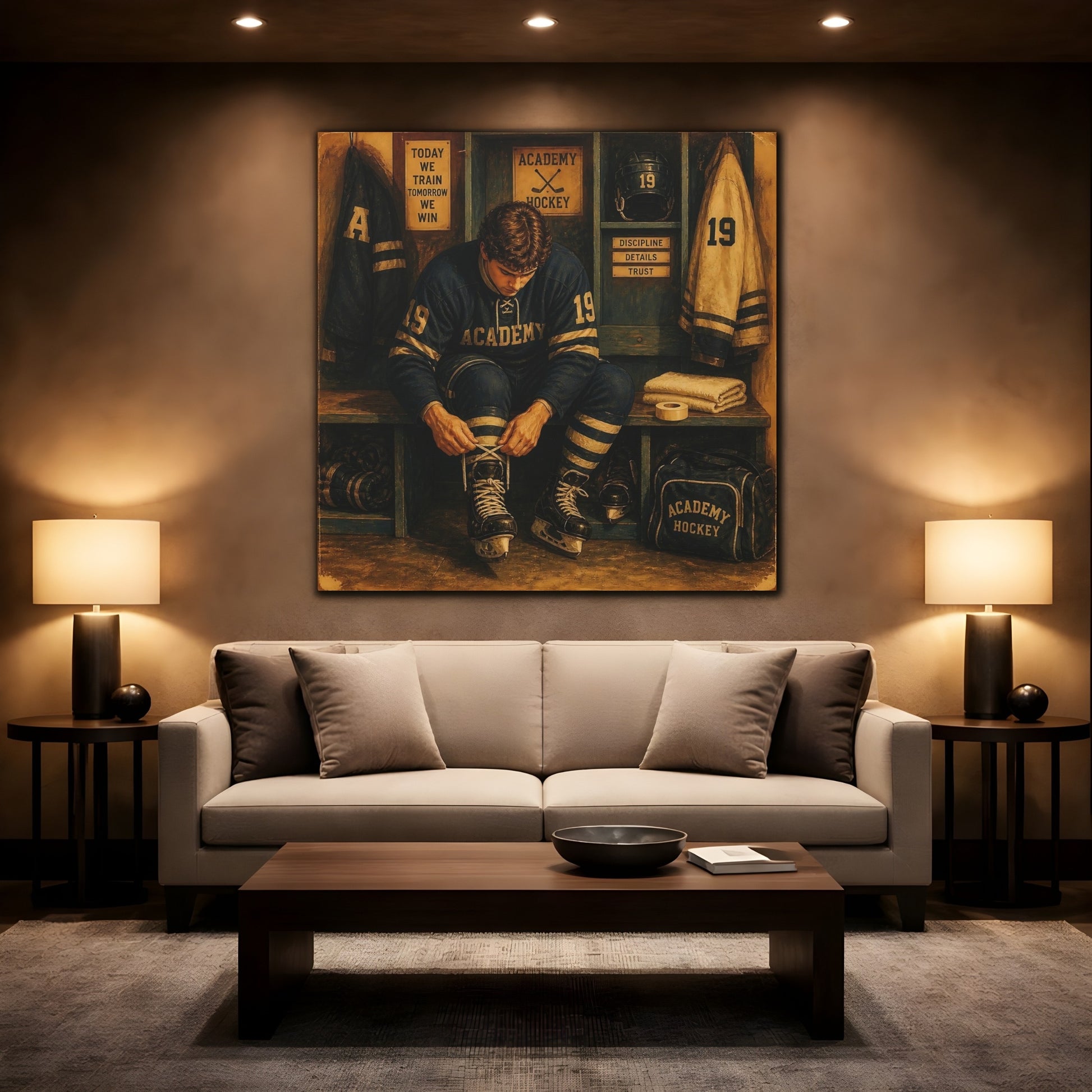 Mockup 2. Locker Room Focus shown as canvas print