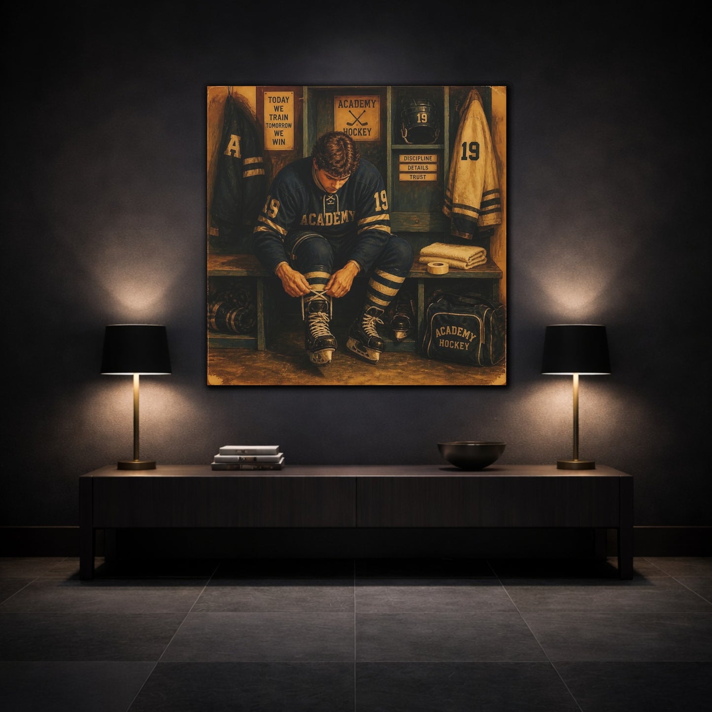 Mockup 3. Locker Room Focus shown as canvas print
