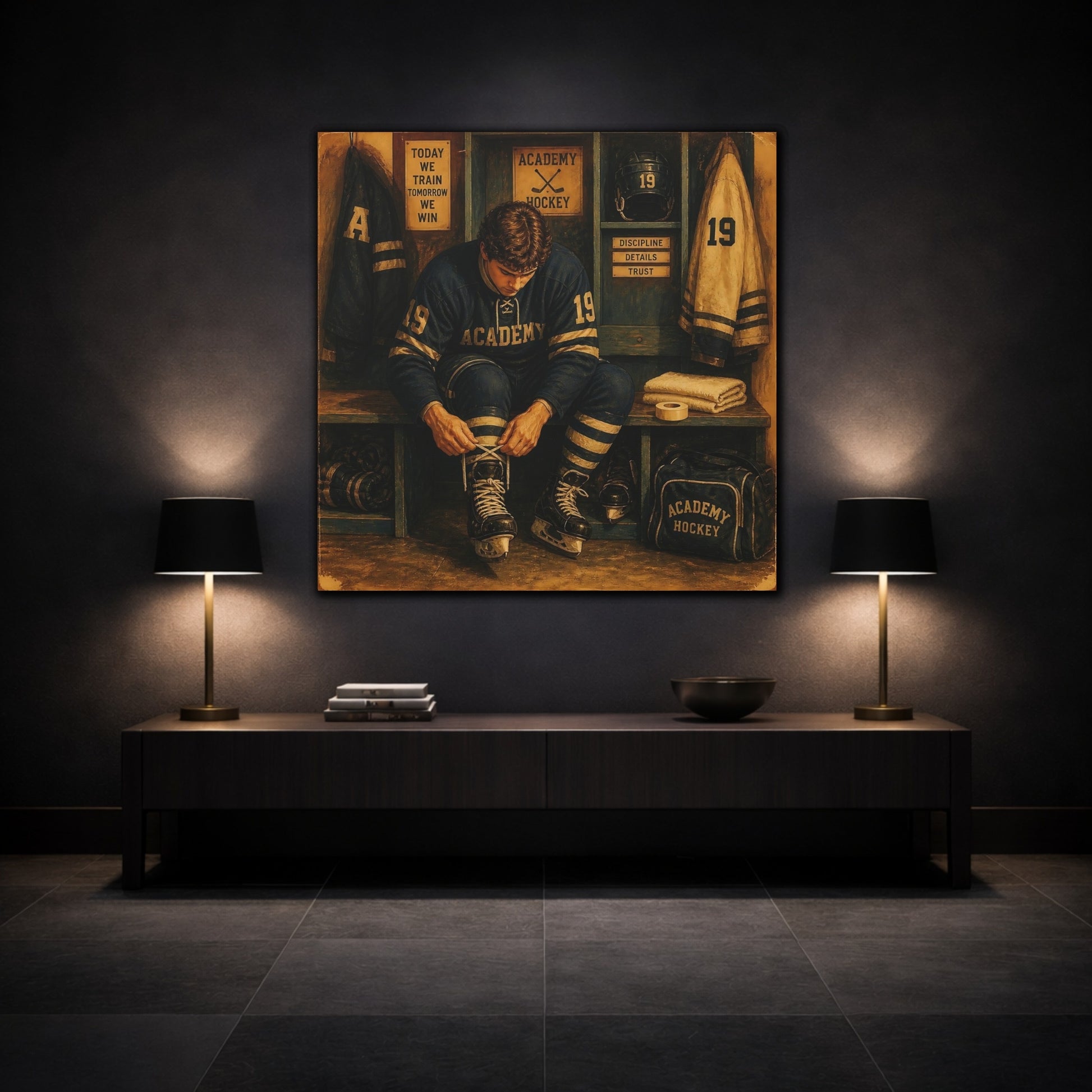 Mockup 3. Locker Room Focus shown as canvas print