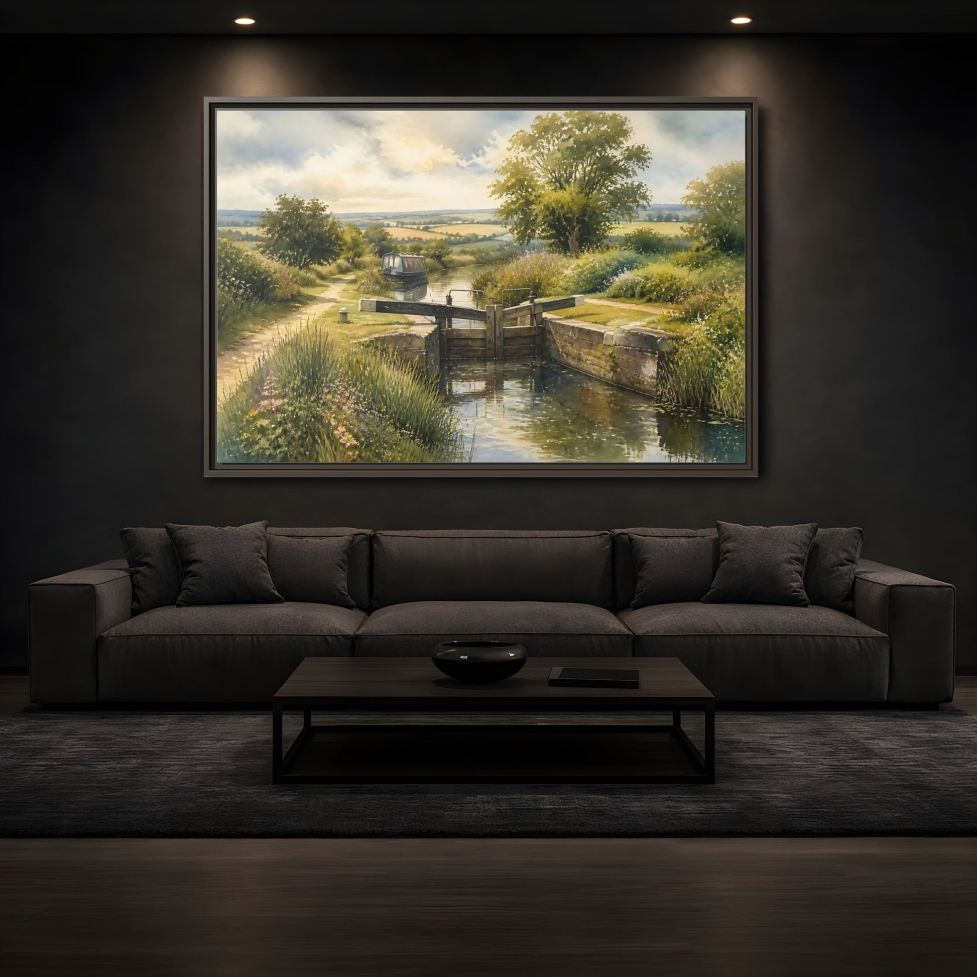 Mockup 3. Lockside Summer Meadow shown as framed canvas print