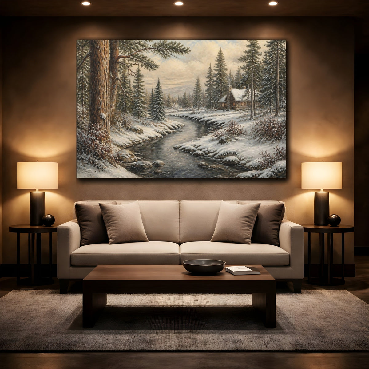 Mockup 2. Log Cabin Countyrside Retreat shown as canvas print