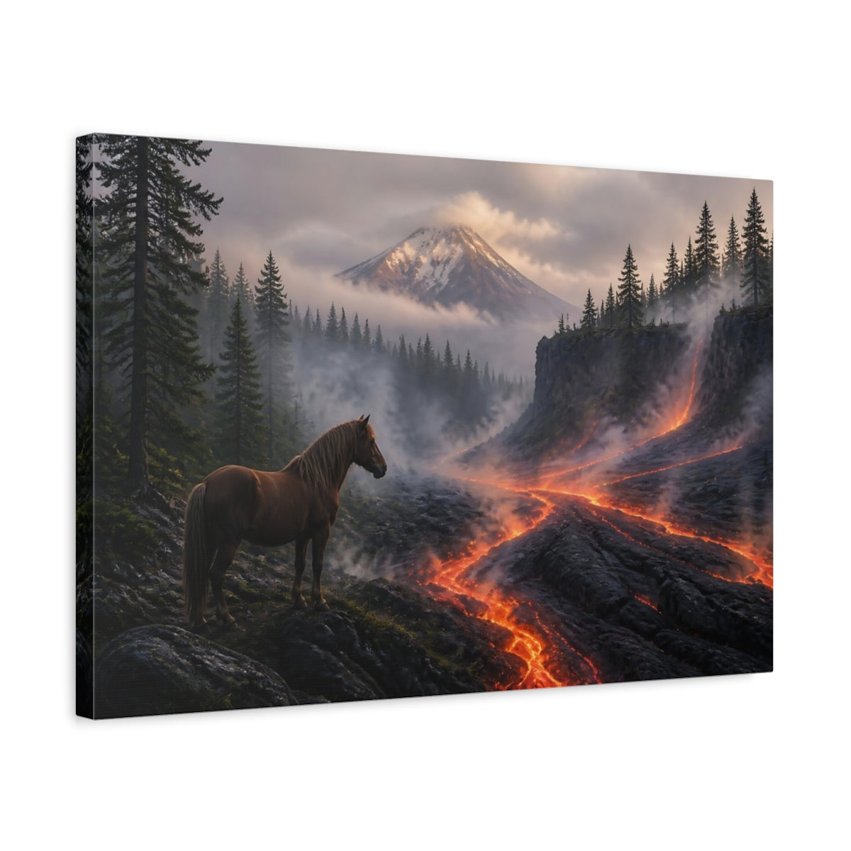 Side Mockup 3. Lone Horse Lava Landscape shown as canvas print