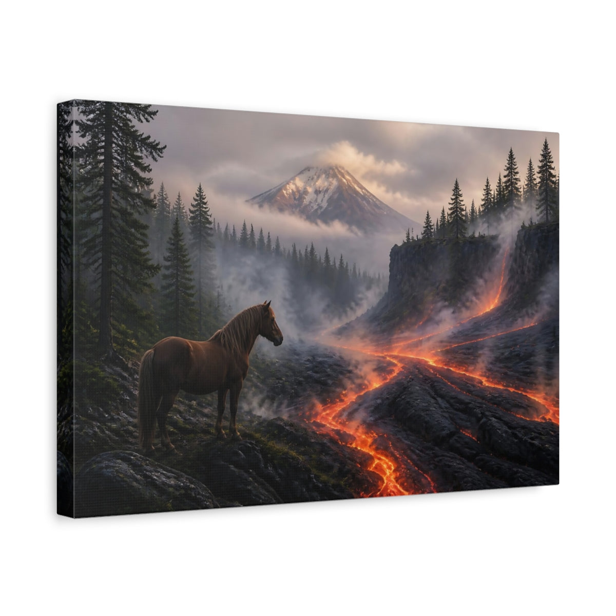 Side Mockup 4. Lone Horse Lava Landscape shown as canvas print