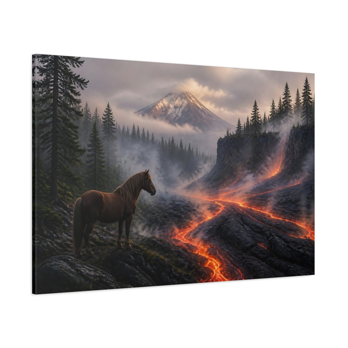 Side Mockup 1. Lone Horse Lava Landscape shown as canvas print