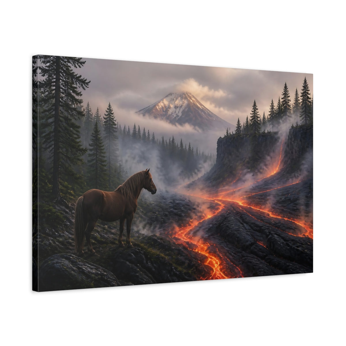 Side Mockup 2. Lone Horse Lava Landscape shown as canvas print