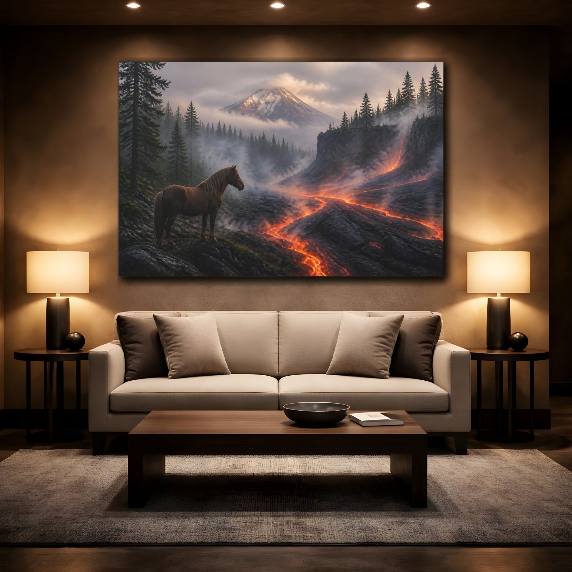 Mockup 2. Lone Horse Lava Landscape shown as canvas print