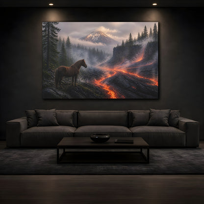 Mockup 3. Lone Horse Lava Landscape shown as canvas print