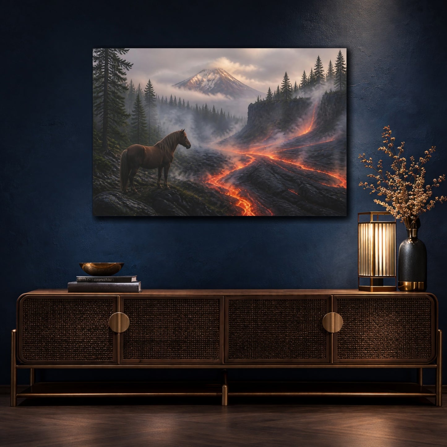 Mockup 4. Lone Horse Lava Landscape shown as canvas print
