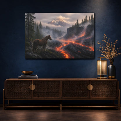 Mockup 4. Lone Horse Lava Landscape shown as canvas print