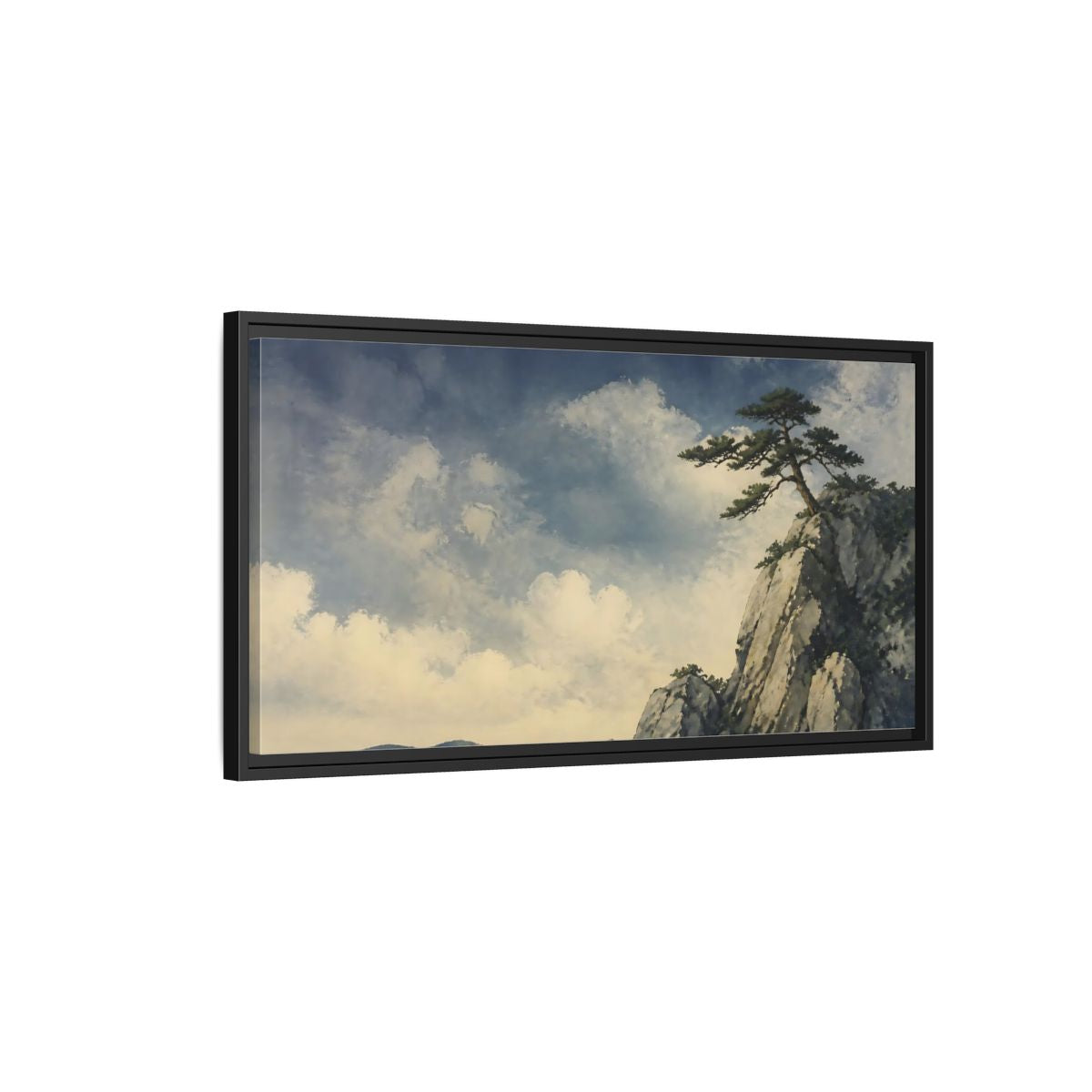 Side Mockup 2. Lone Pine On Cliff shown as framed canvas print