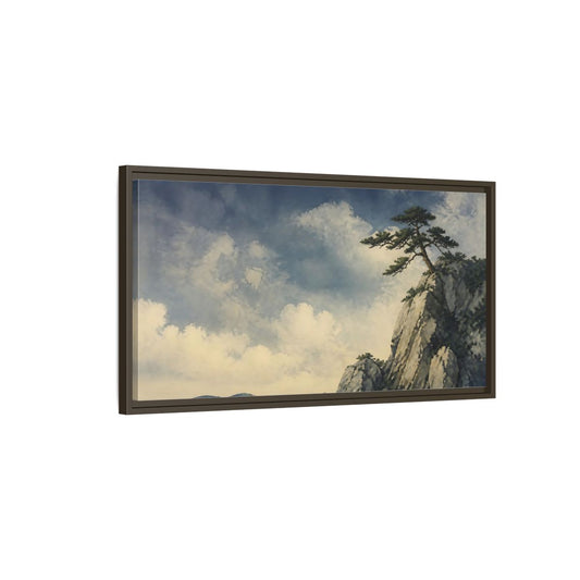 Main Mockup. Lone Pine On Cliff shown as framed canvas print