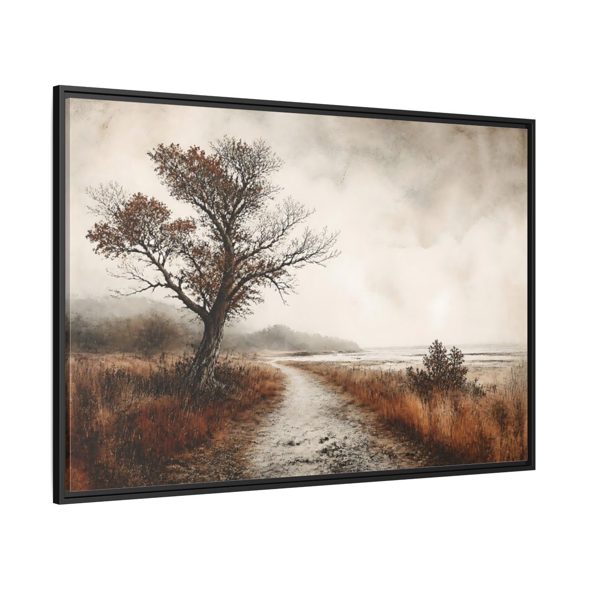 Side Mockup 12. Lone Tree Coastal Path shown as framed canvas print