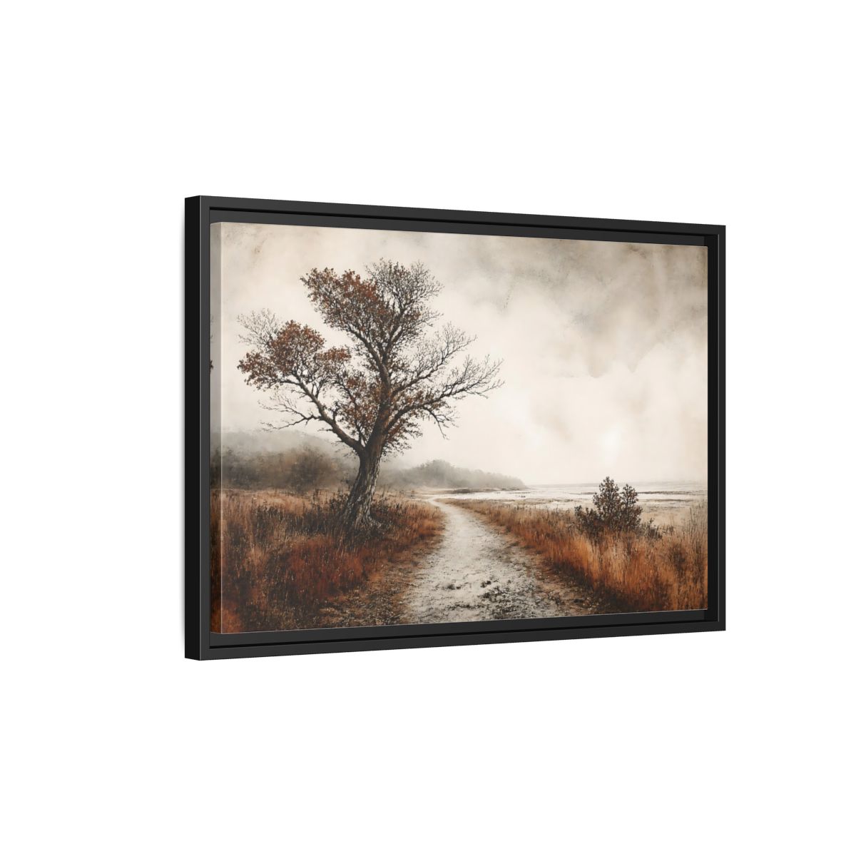 Side Mockup 3. Lone Tree Coastal Path shown as framed canvas print