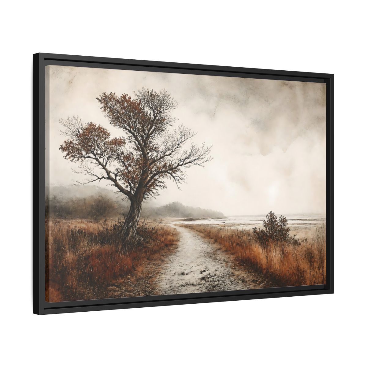 Side Mockup 14. Lone Tree Coastal Path shown as framed canvas print