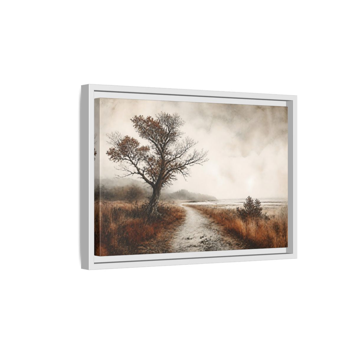 Side Mockup 4. Lone Tree Coastal Path shown as framed canvas print