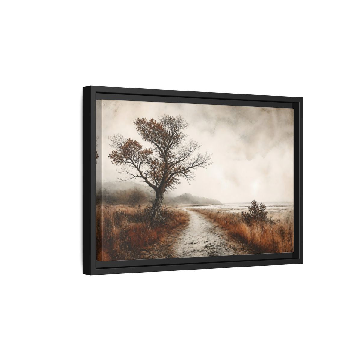 Side Mockup 6. Lone Tree Coastal Path shown as framed canvas print