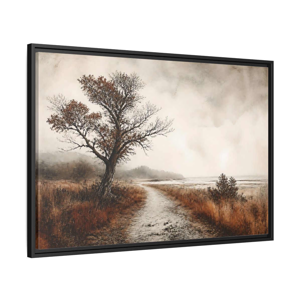 Side Mockup 13. Lone Tree Coastal Path shown as framed canvas print