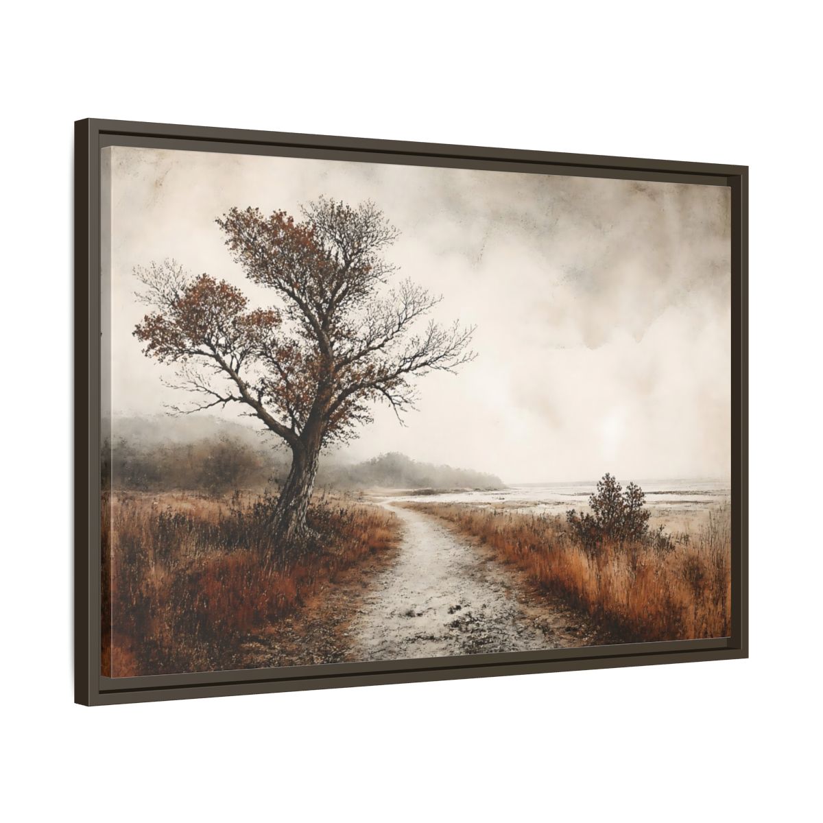 Side Mockup 11. Lone Tree Coastal Path shown as framed canvas print