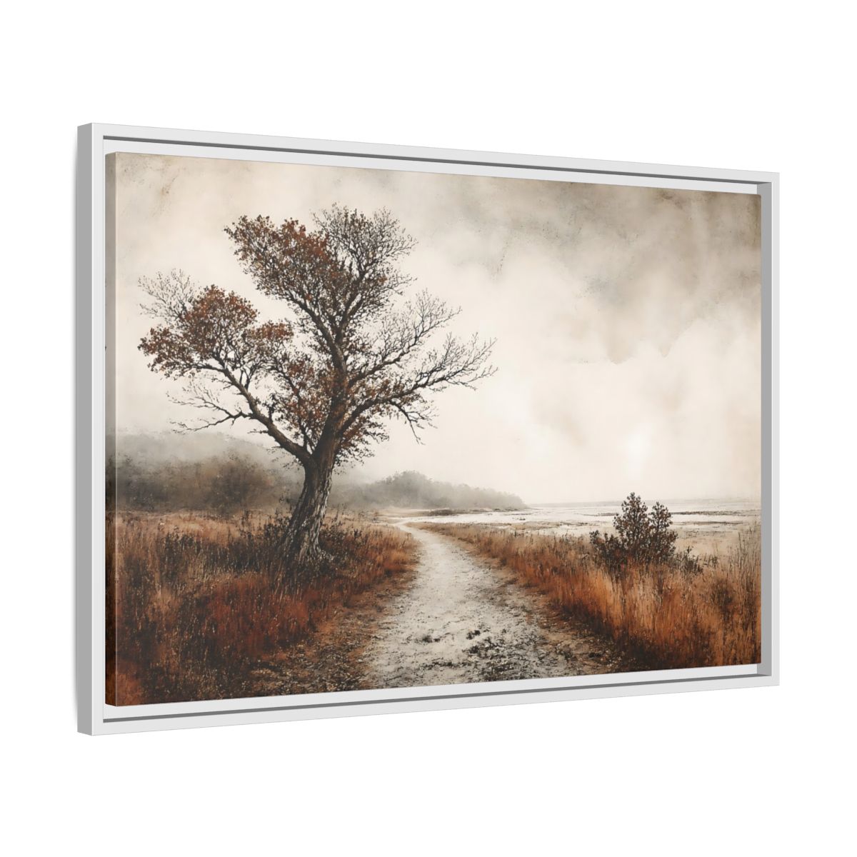 Side Mockup 10. Lone Tree Coastal Path shown as framed canvas print