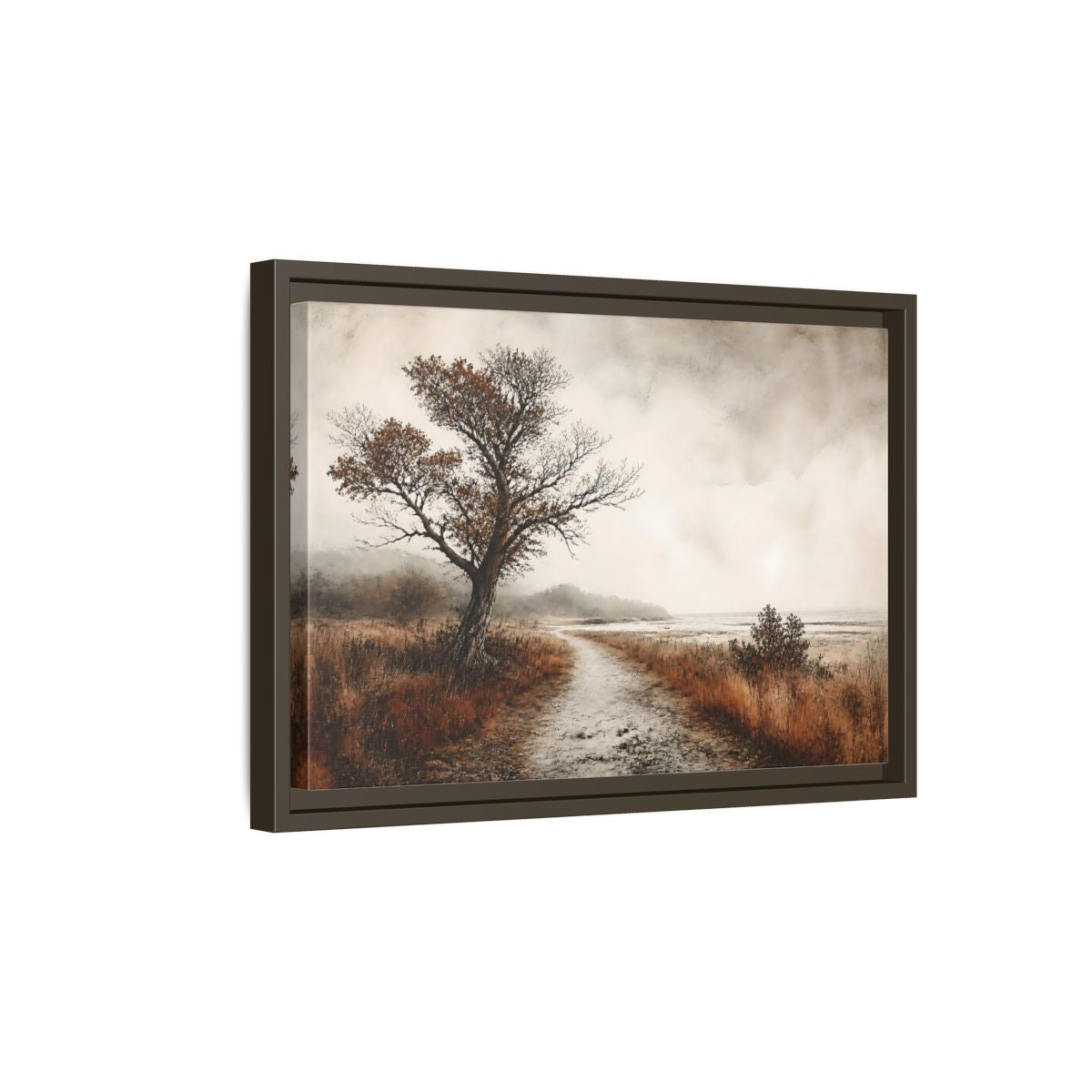 Side Mockup 5. Lone Tree Coastal Path shown as framed canvas print
