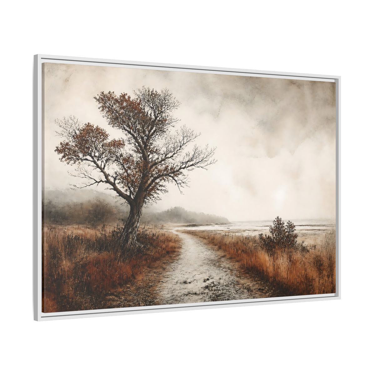 Side Mockup 7. Lone Tree Coastal Path shown as framed canvas print
