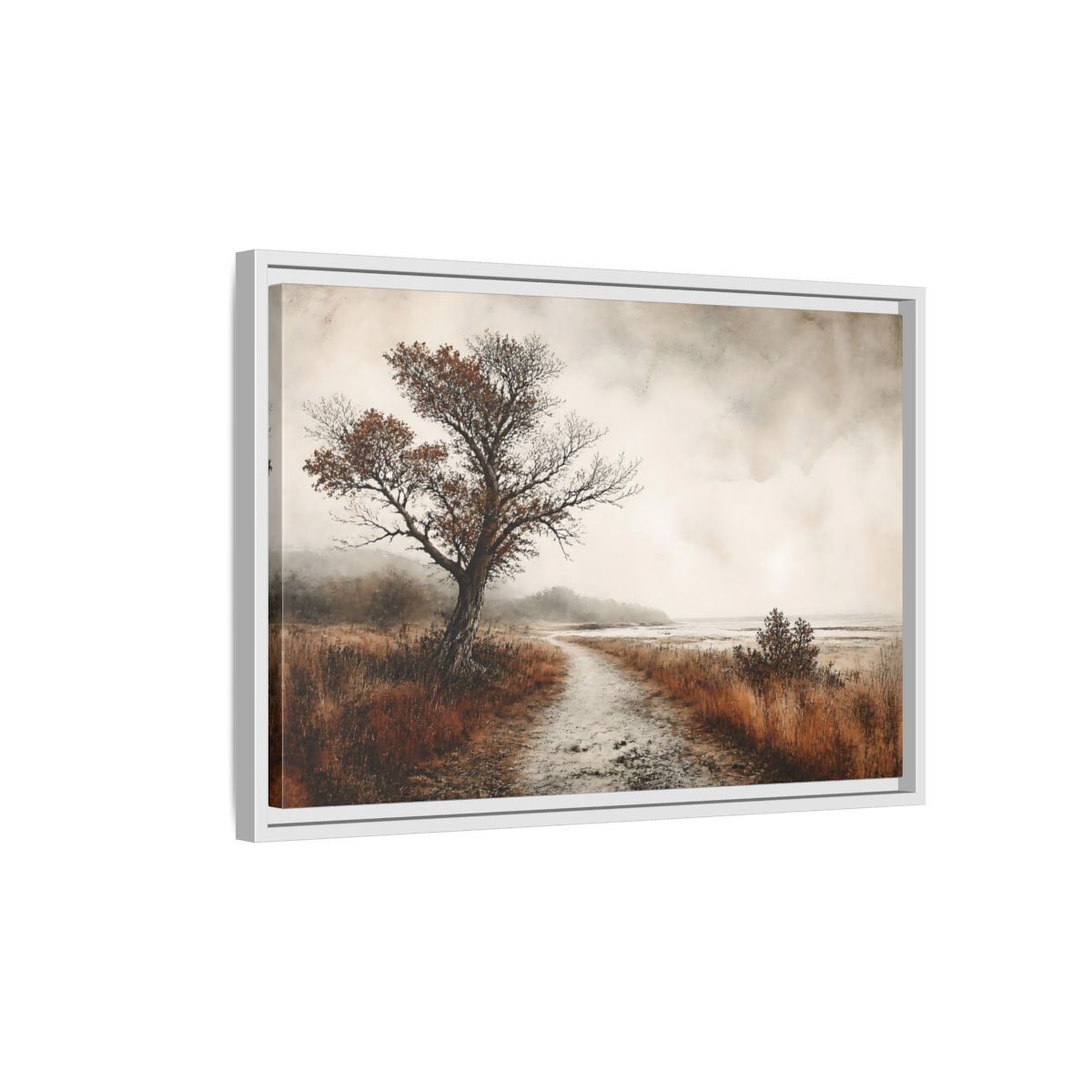 Side Mockup 1. Lone Tree Coastal Path shown as framed canvas print