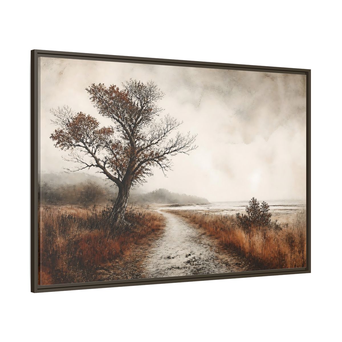 Side Mockup 8. Lone Tree Coastal Path shown as framed canvas print
