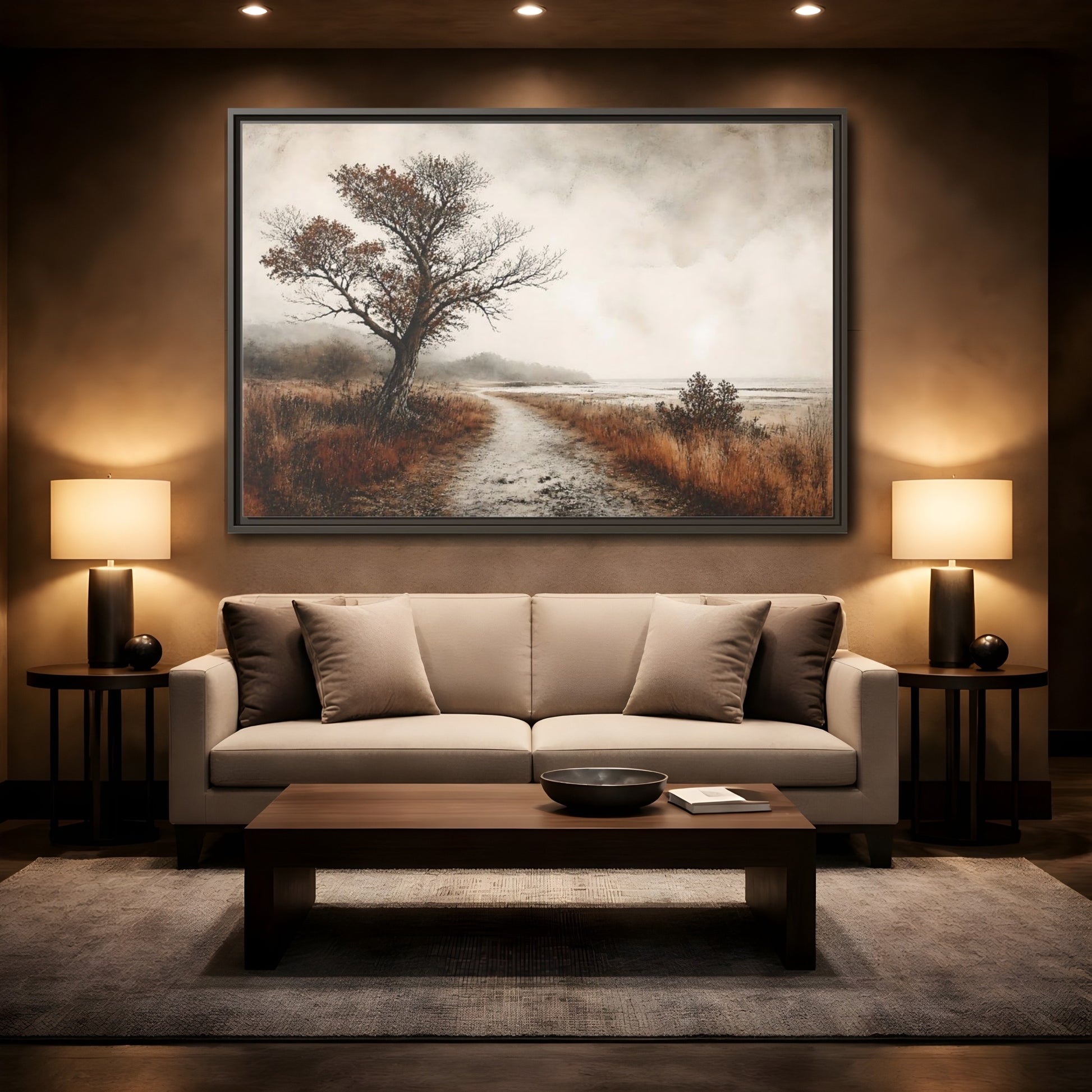 Mockup 2. Lone Tree Coastal Path shown as framed canvas print