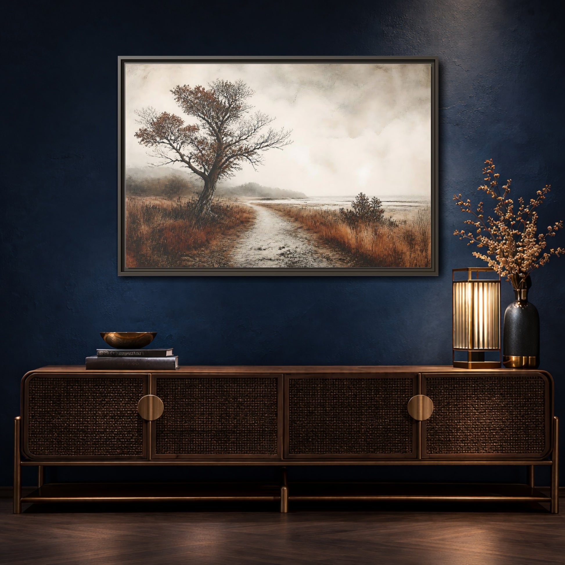 Mockup 4. Lone Tree Coastal Path shown as framed canvas print