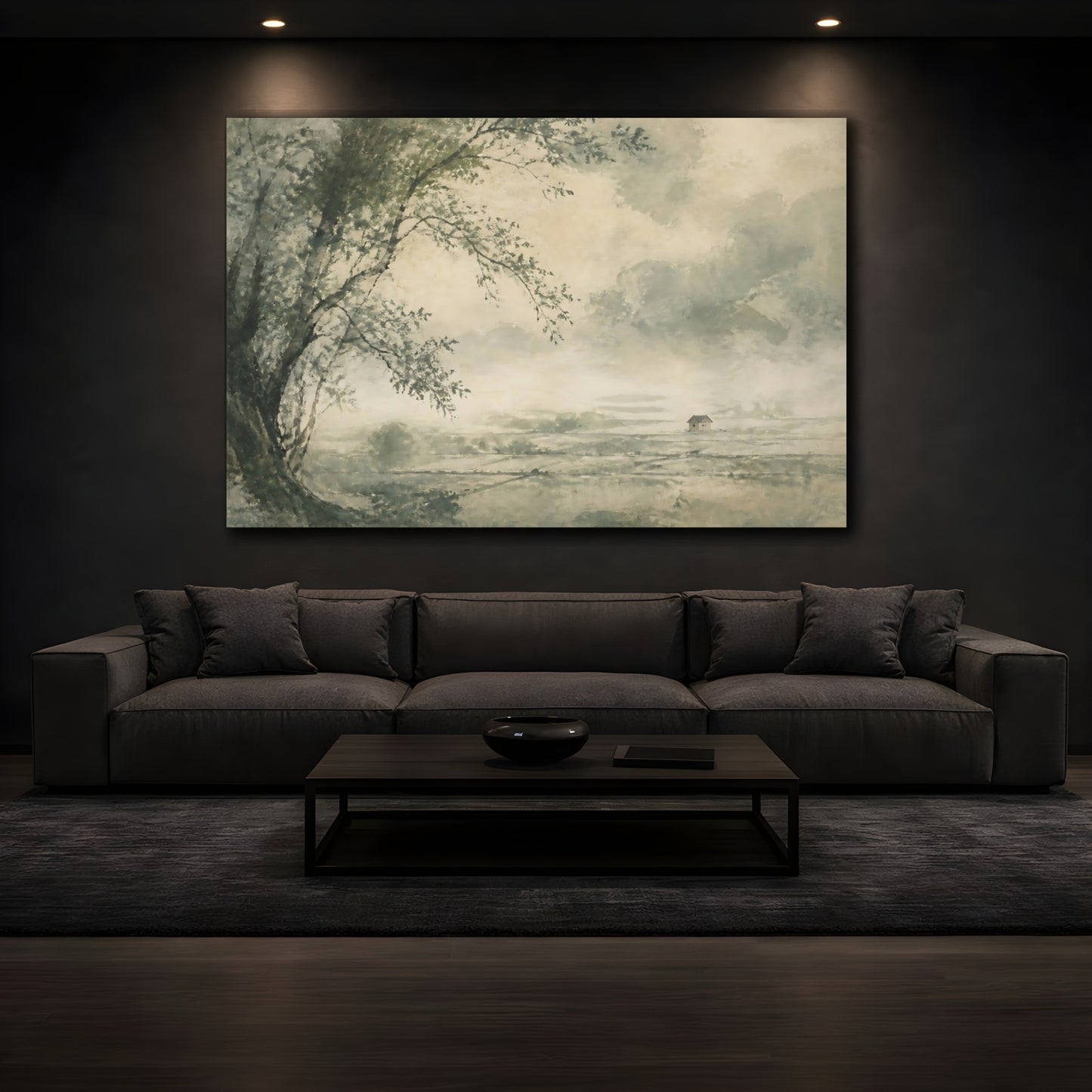Mockup 3. Lone Tree Over Misty Fields shown as canvas print