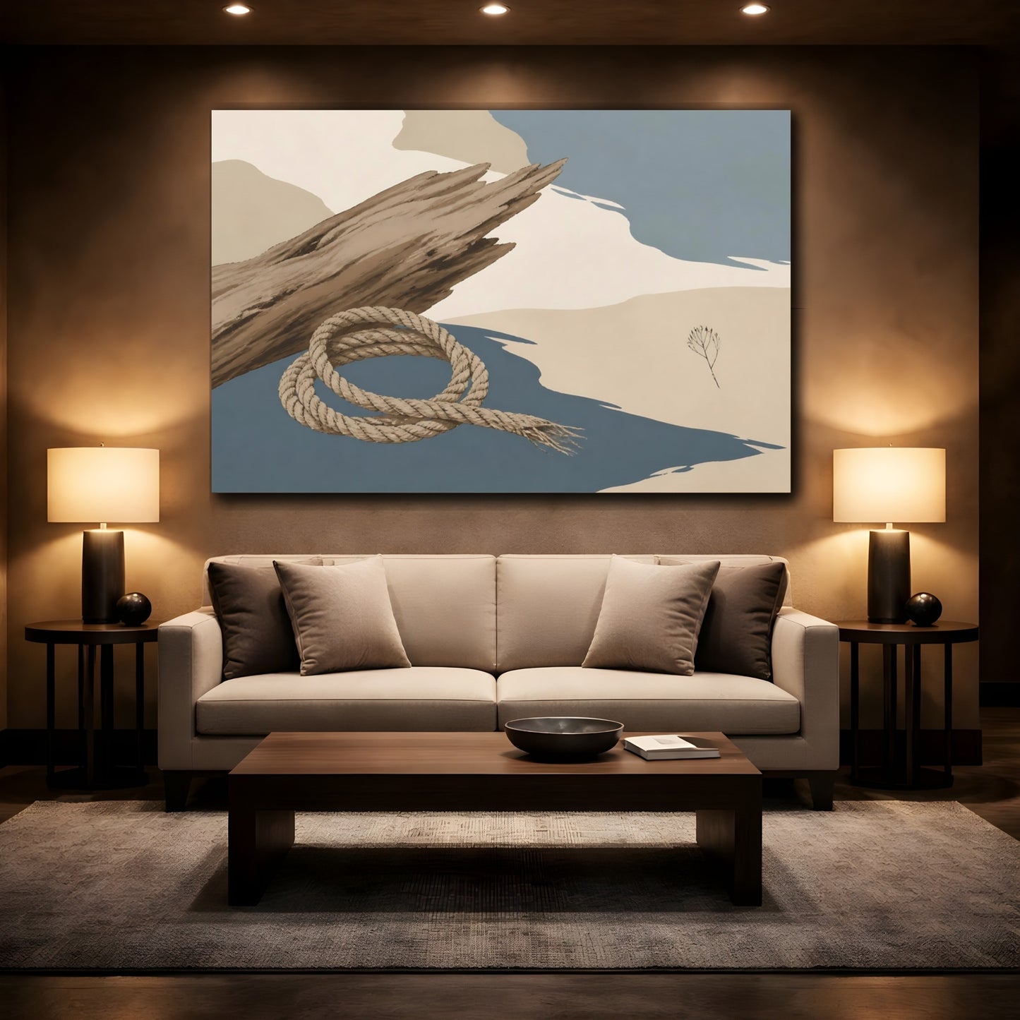 Mockup 2. Looped Rope & Driftwood shown as canvas print