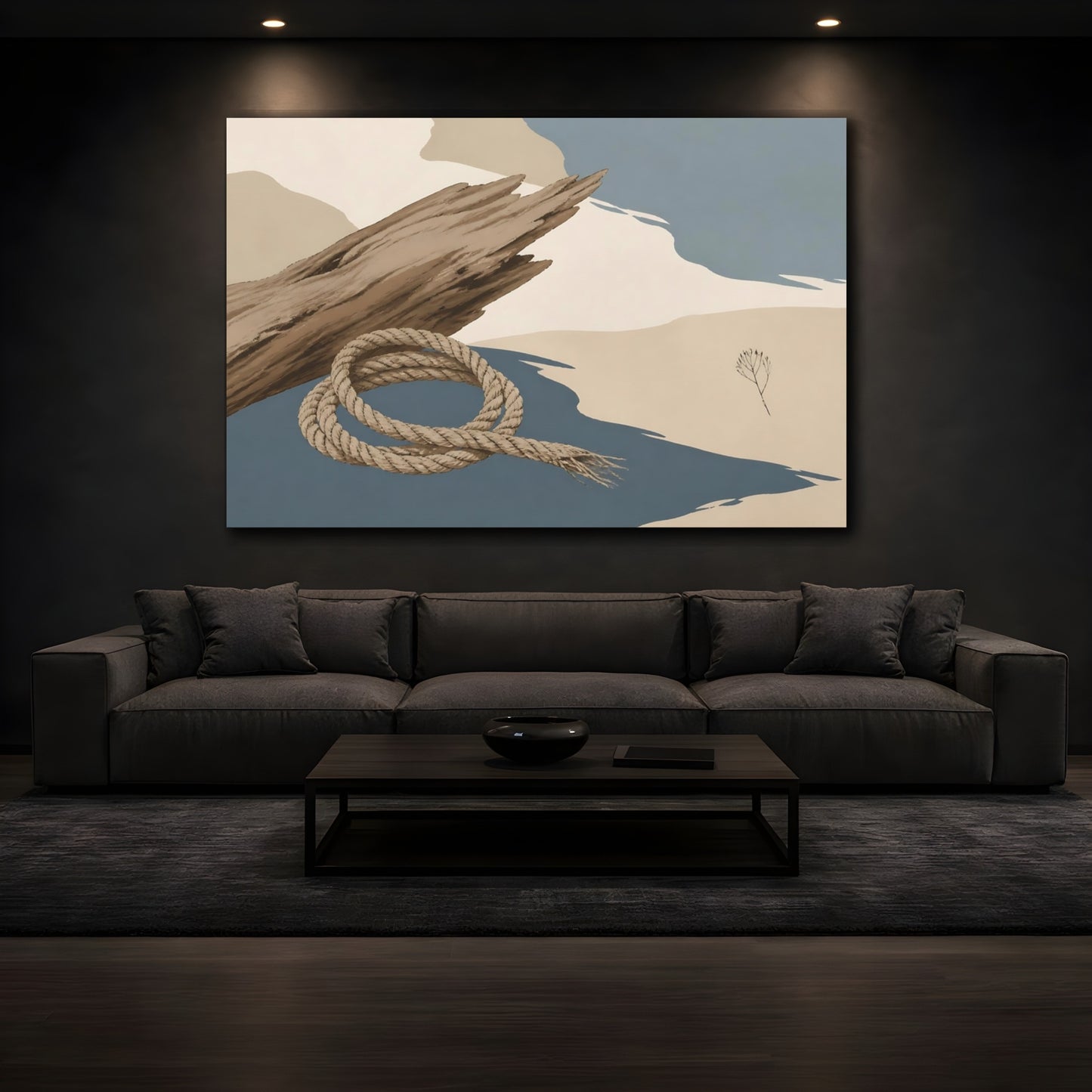 Mockup 3. Looped Rope & Driftwood shown as canvas print