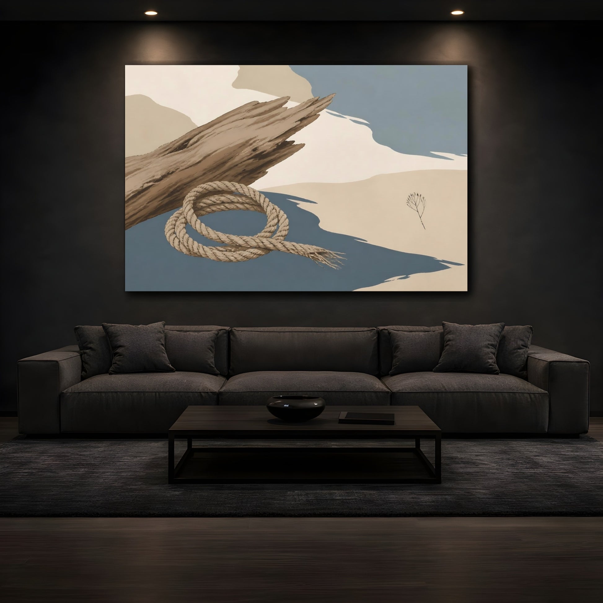 Mockup 3. Looped Rope & Driftwood shown as canvas print