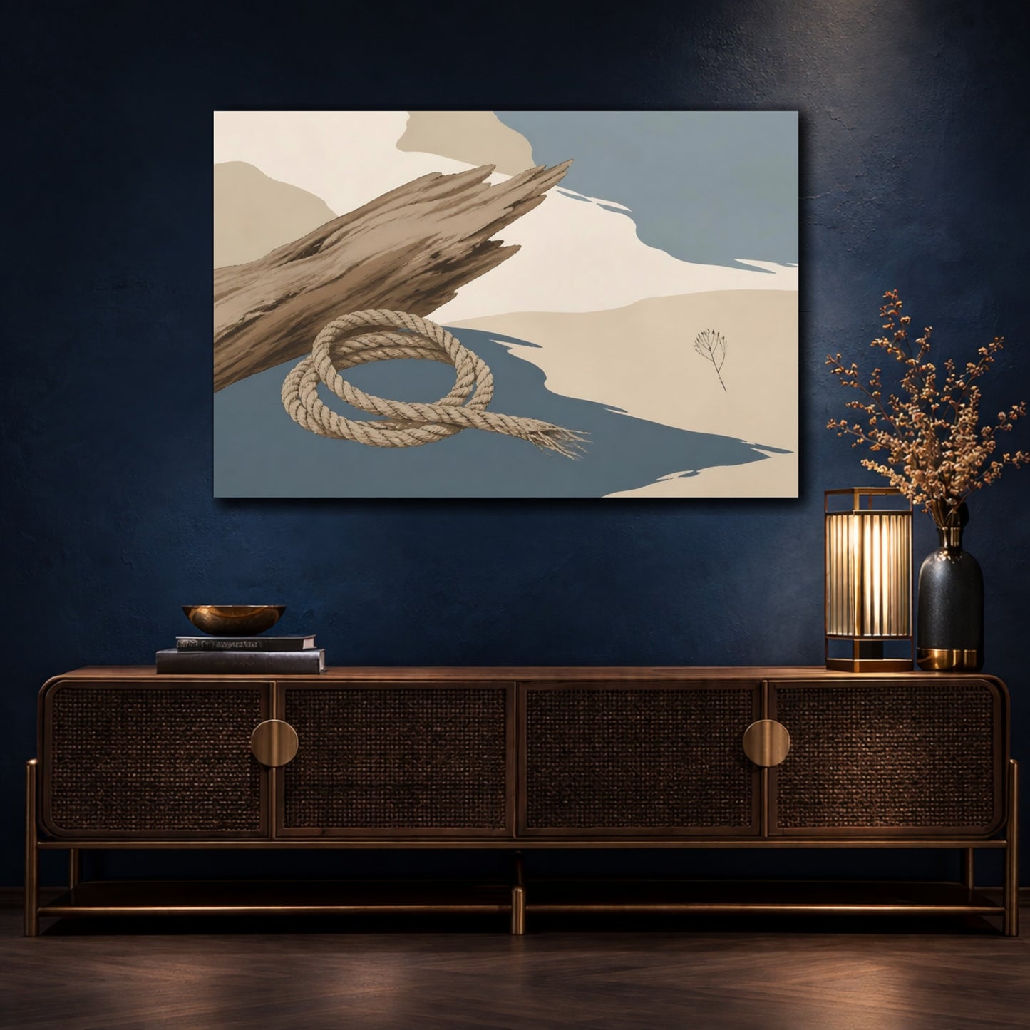 Mockup 4. Looped Rope & Driftwood shown as canvas print