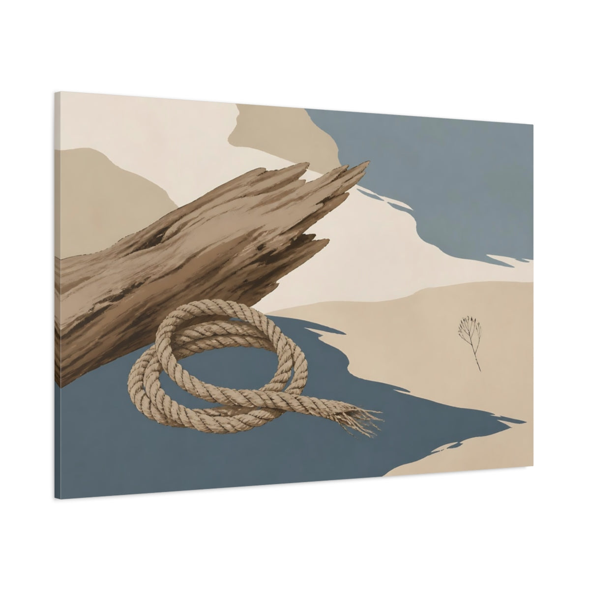 Side Mockup 1. Looped Rope & Driftwood shown as canvas print