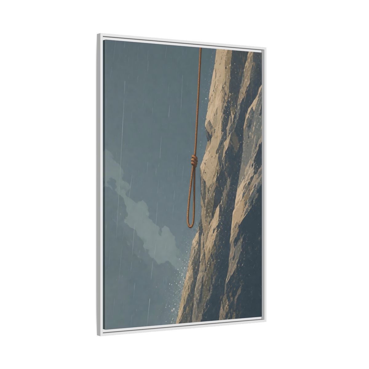 Side Mockup 7. Looped Rope Over Cliff shown as framed canvas print