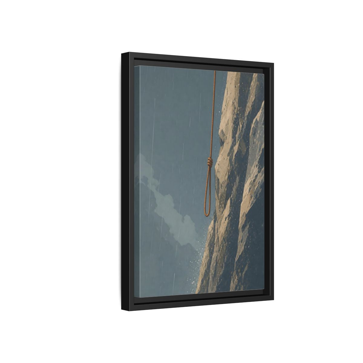 Side Mockup 6. Looped Rope Over Cliff shown as framed canvas print