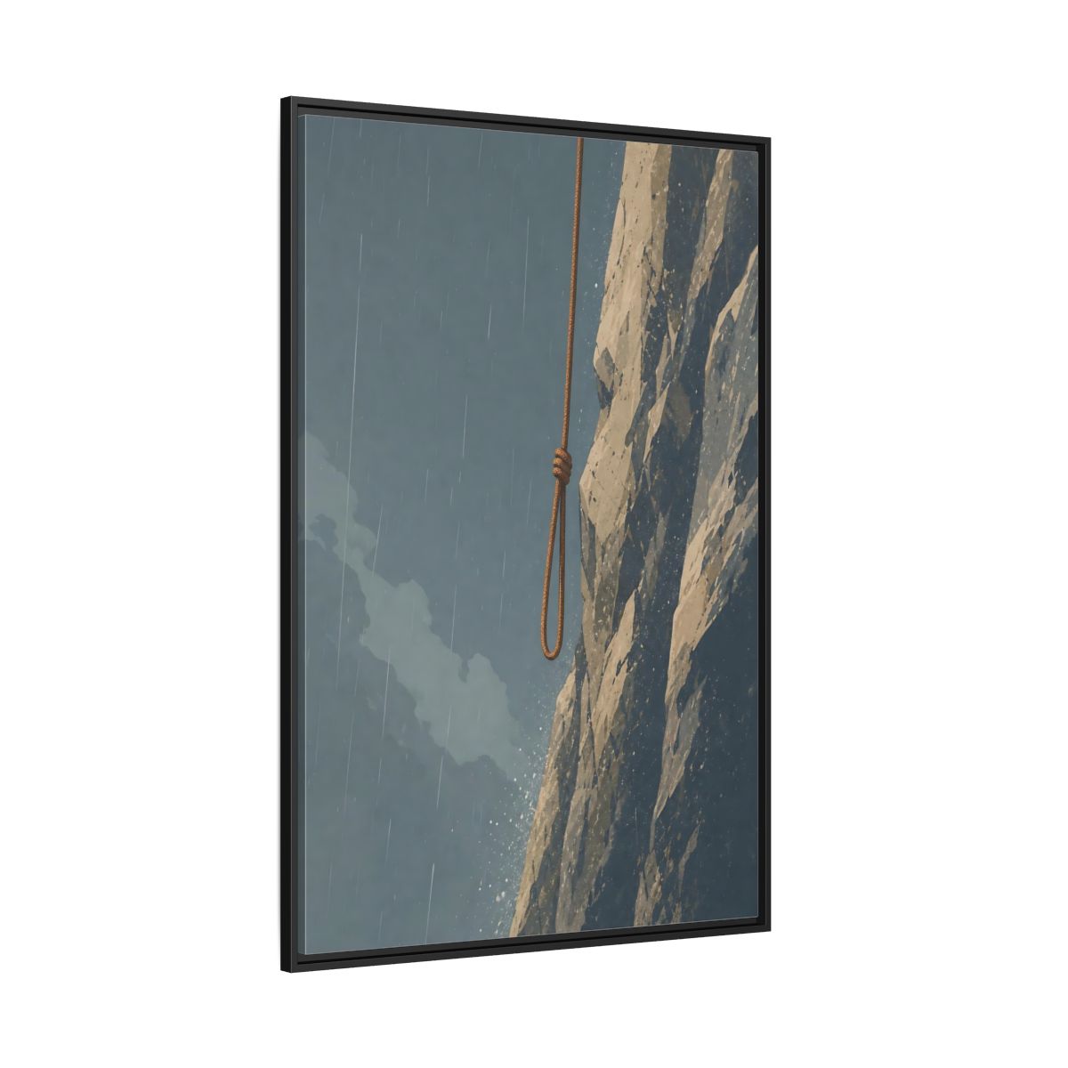 Side Mockup 12. Looped Rope Over Cliff shown as framed canvas print
