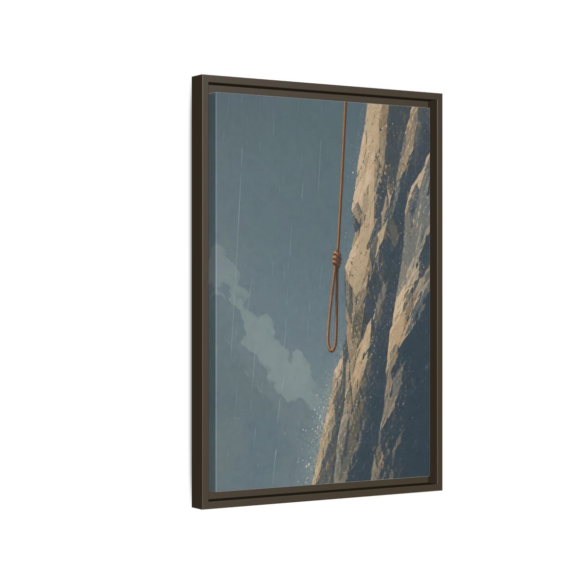 Side Mockup 2. Looped Rope Over Cliff shown as framed canvas print