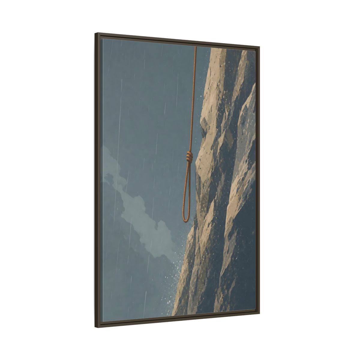Side Mockup 8. Looped Rope Over Cliff shown as framed canvas print