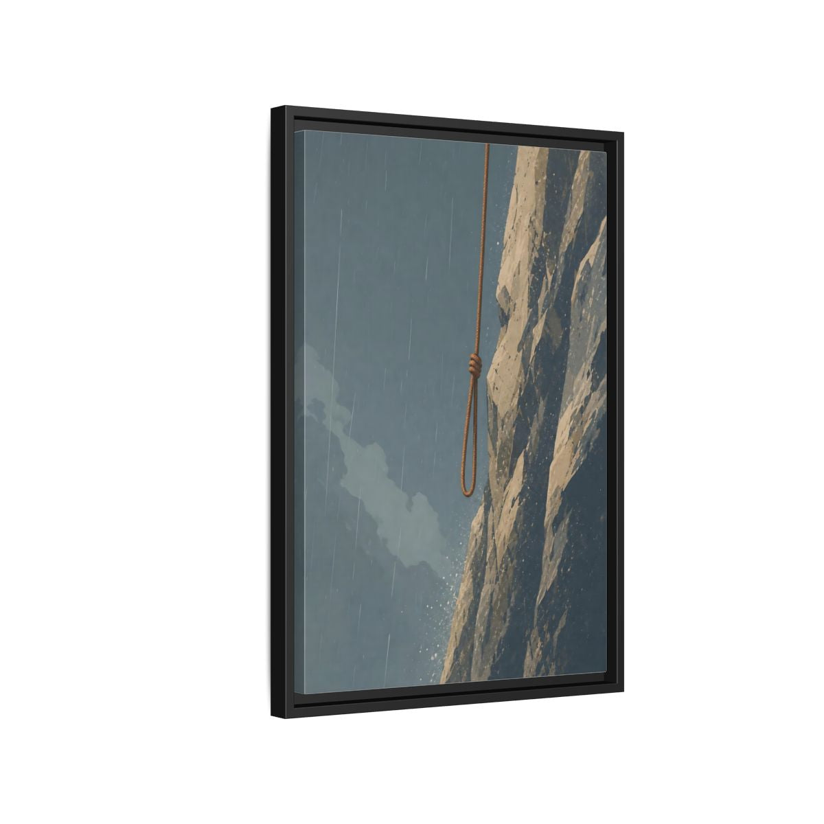 Side Mockup 3. Looped Rope Over Cliff shown as framed canvas print