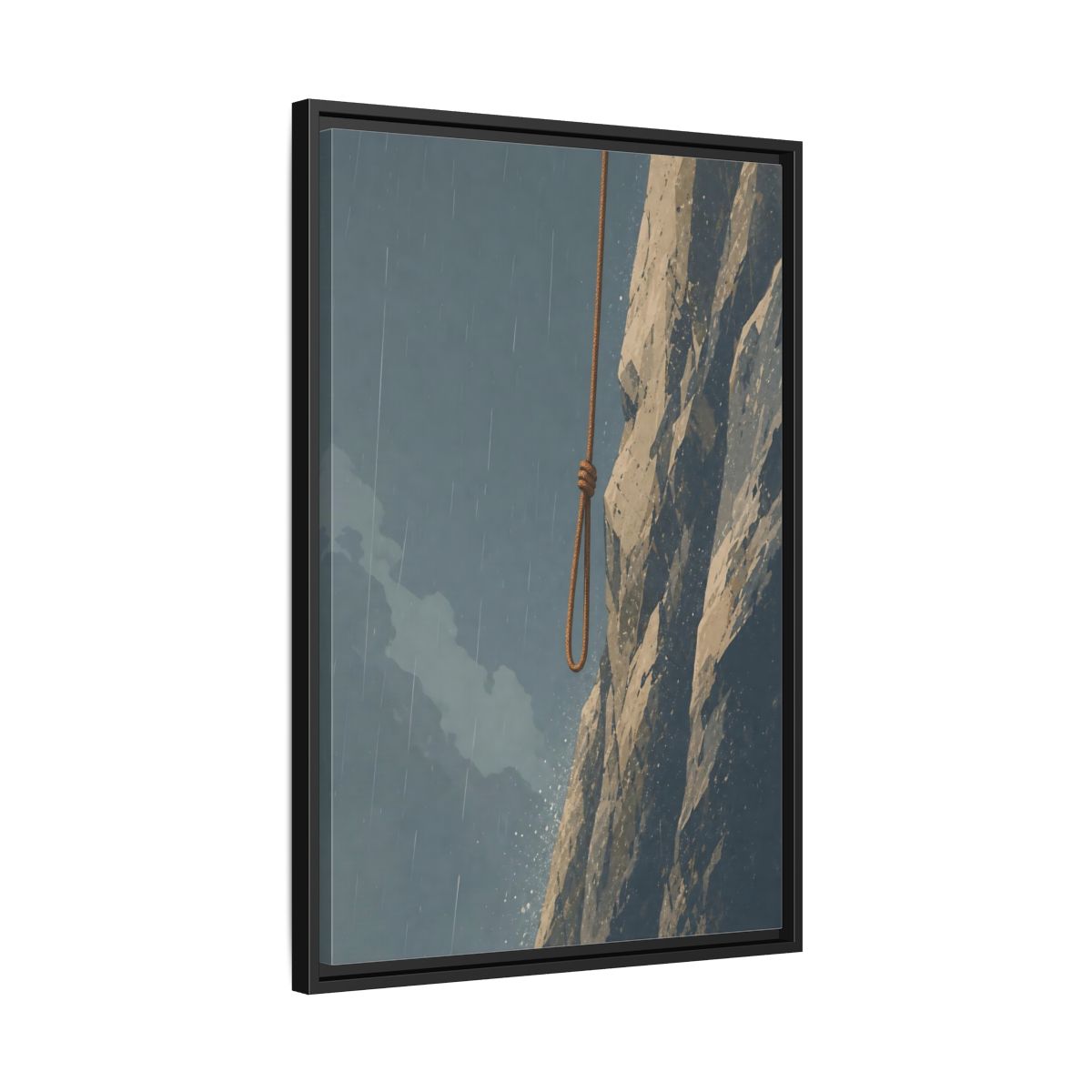 Side Mockup 14. Looped Rope Over Cliff shown as framed canvas print