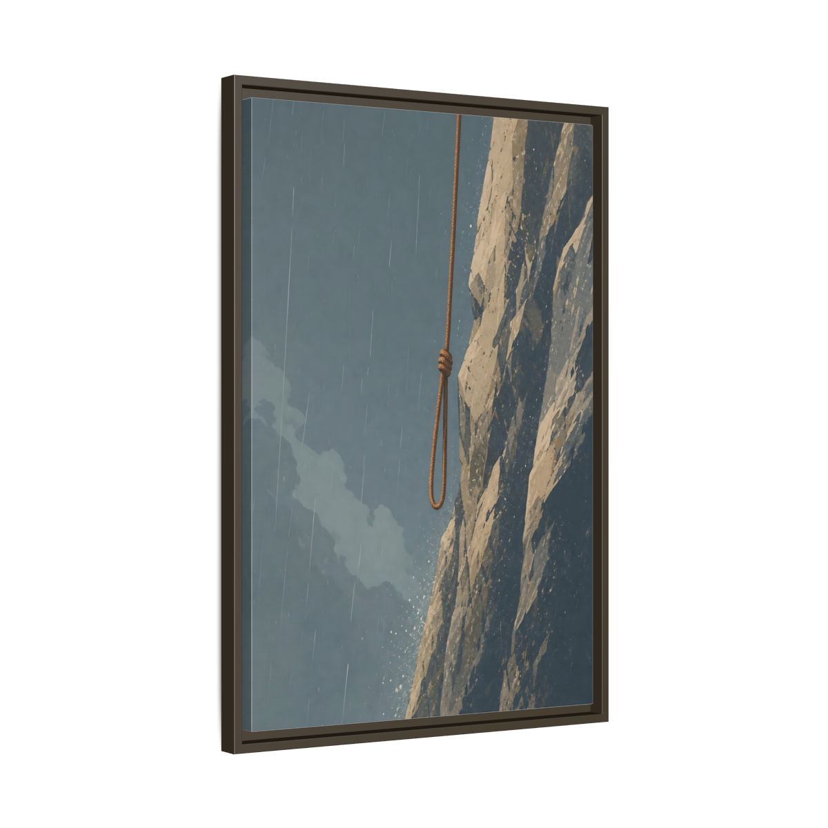 Side Mockup 11. Looped Rope Over Cliff shown as framed canvas print