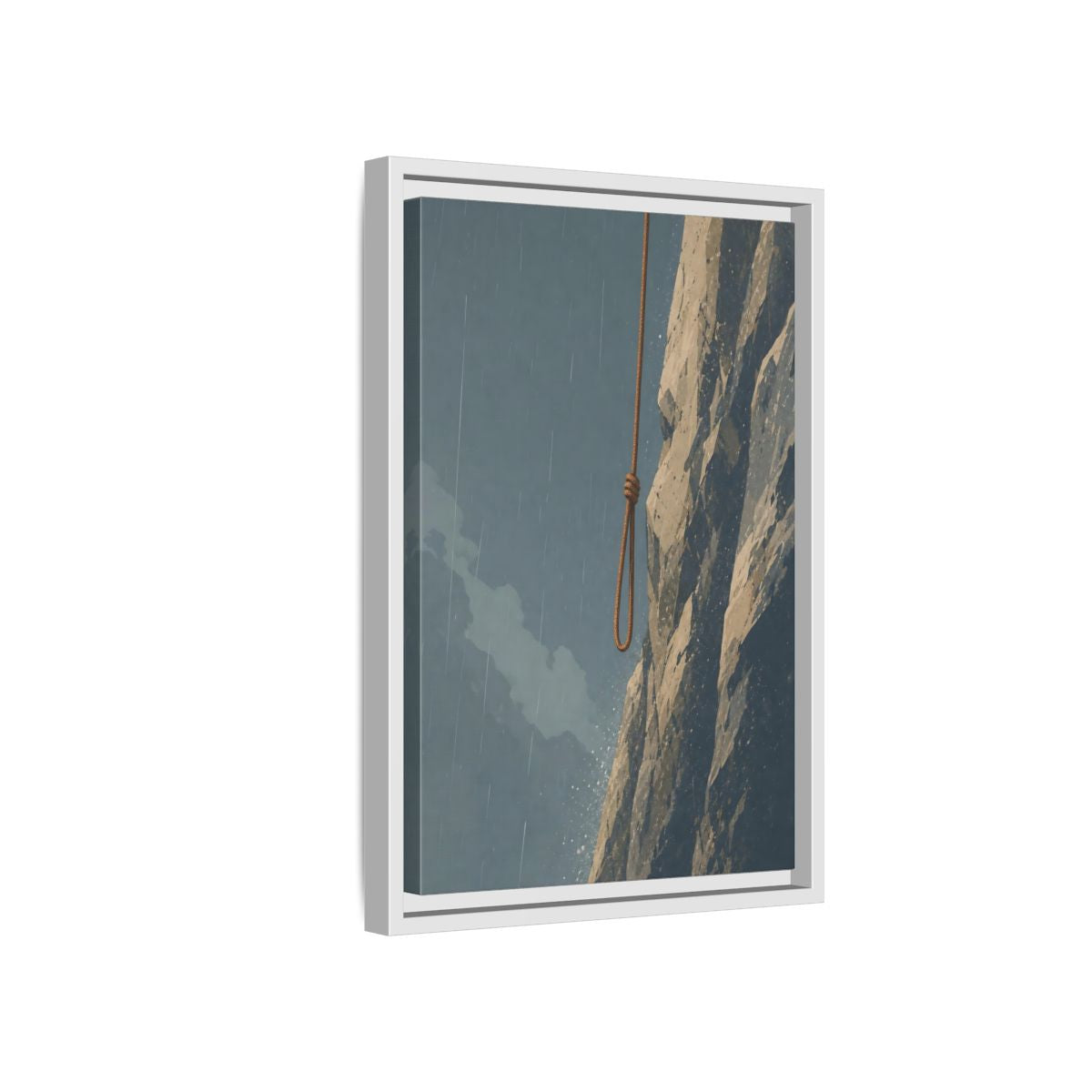 Side Mockup 4. Looped Rope Over Cliff shown as framed canvas print
