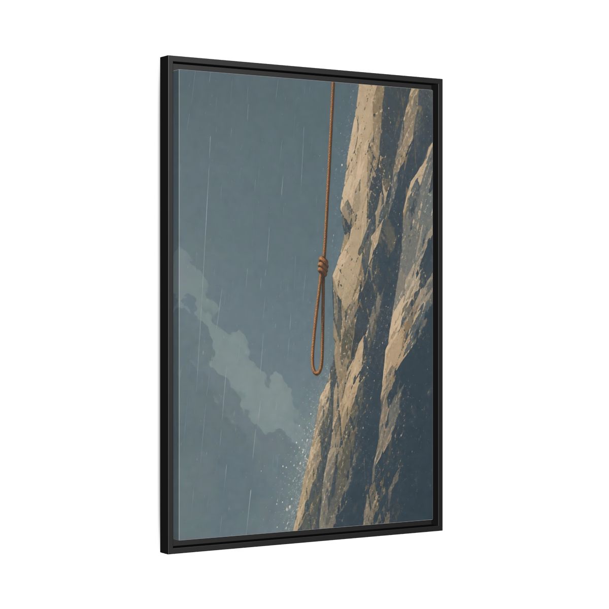 Side Mockup 13. Looped Rope Over Cliff shown as framed canvas print
