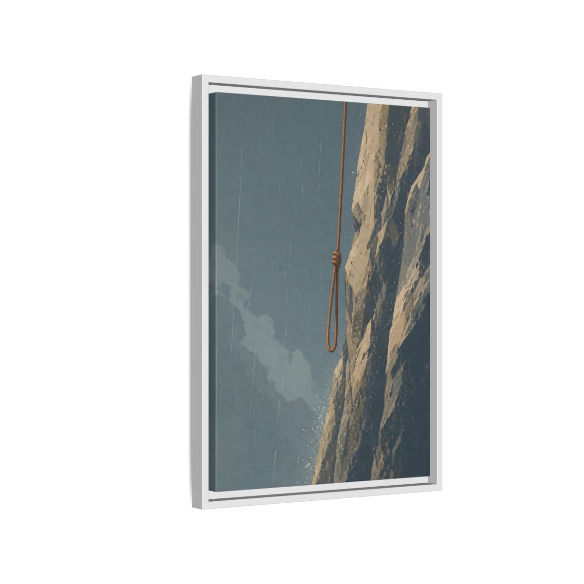 Side Mockup 1. Looped Rope Over Cliff shown as framed canvas print