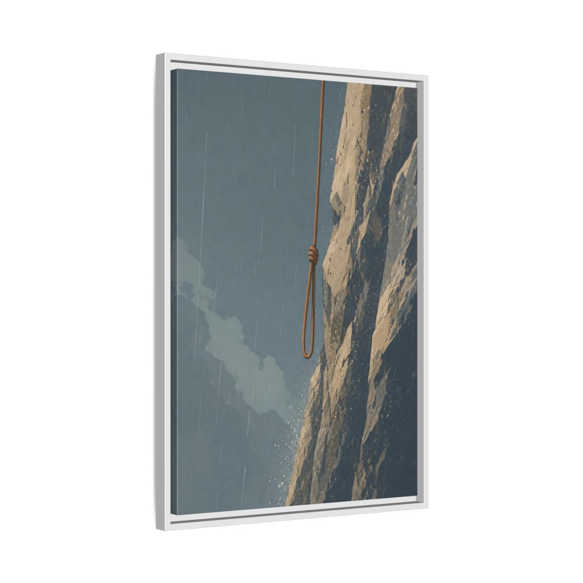 Side Mockup 10. Looped Rope Over Cliff shown as framed canvas print