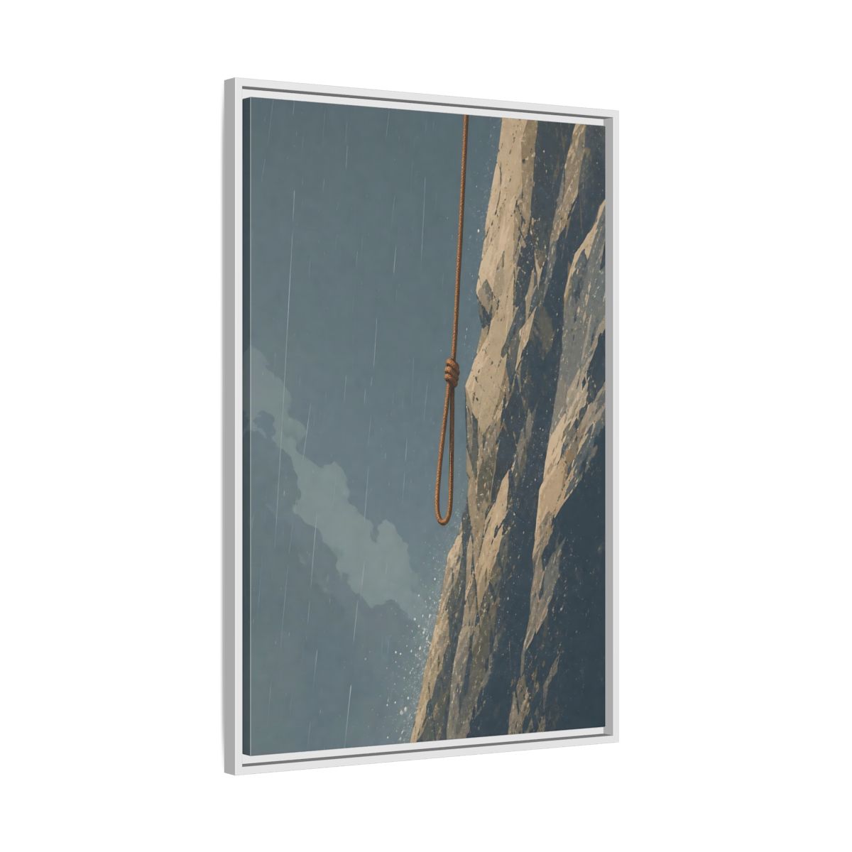 Side Mockup 9. Looped Rope Over Cliff shown as framed canvas print